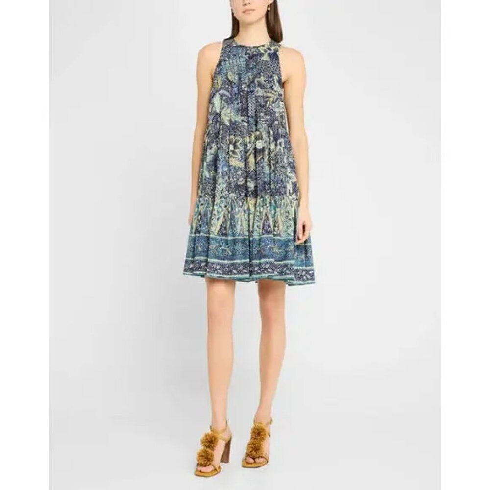 Ulla Johnson Mari Sleeveless Portofino Blue Pattern Tiered Mini Dress 4 NWT